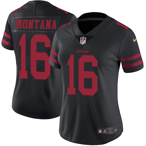 Nike 49ers #16 Joe Montana Black Alternate Women's Stitched NFL Vapor Untouchable Limited Jersey - Click Image to Close